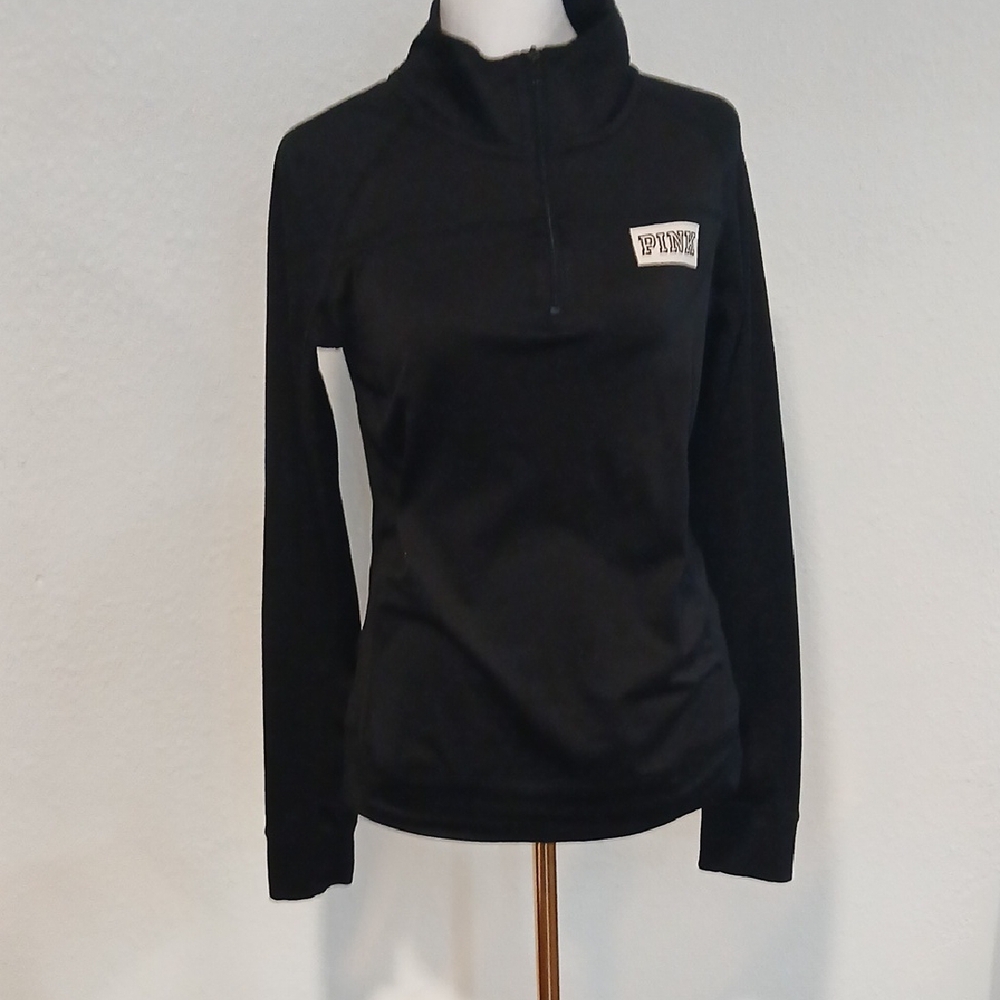 PINK Victoria's Secret Black Fitted Polo Collar Hoodie